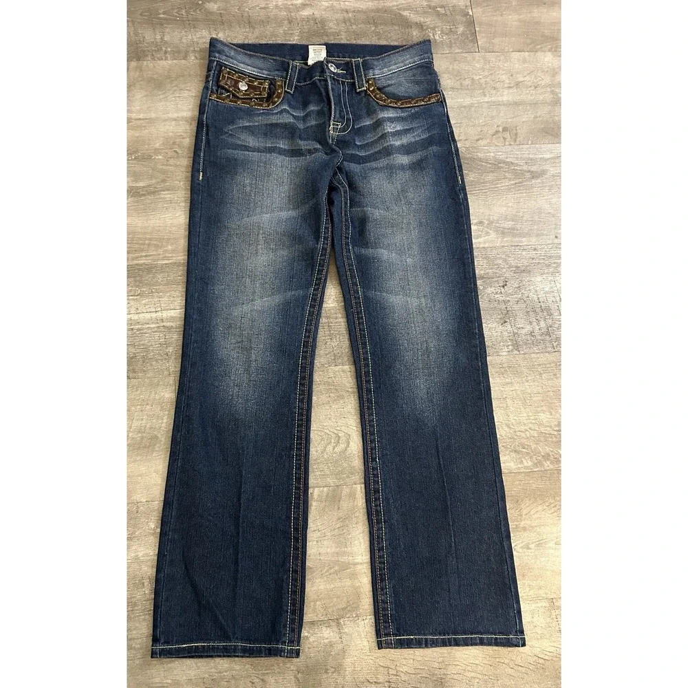 TRUE RELIGION Women's JOEY SUPER T BOOTCUT Jeans Leather Studded Flap Pockets 32